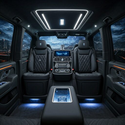 Intérieur cuir noir Van VIP chauffeur privé Paris