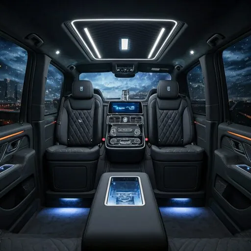 Intérieur cuir noir Van VIP chauffeur privé Paris