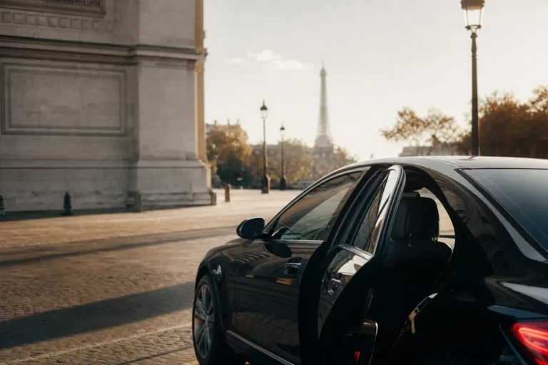 Taxi et VTC côte à côte dans une rue parisienne, ambiance éditoriale lumineuse aux tons neutres